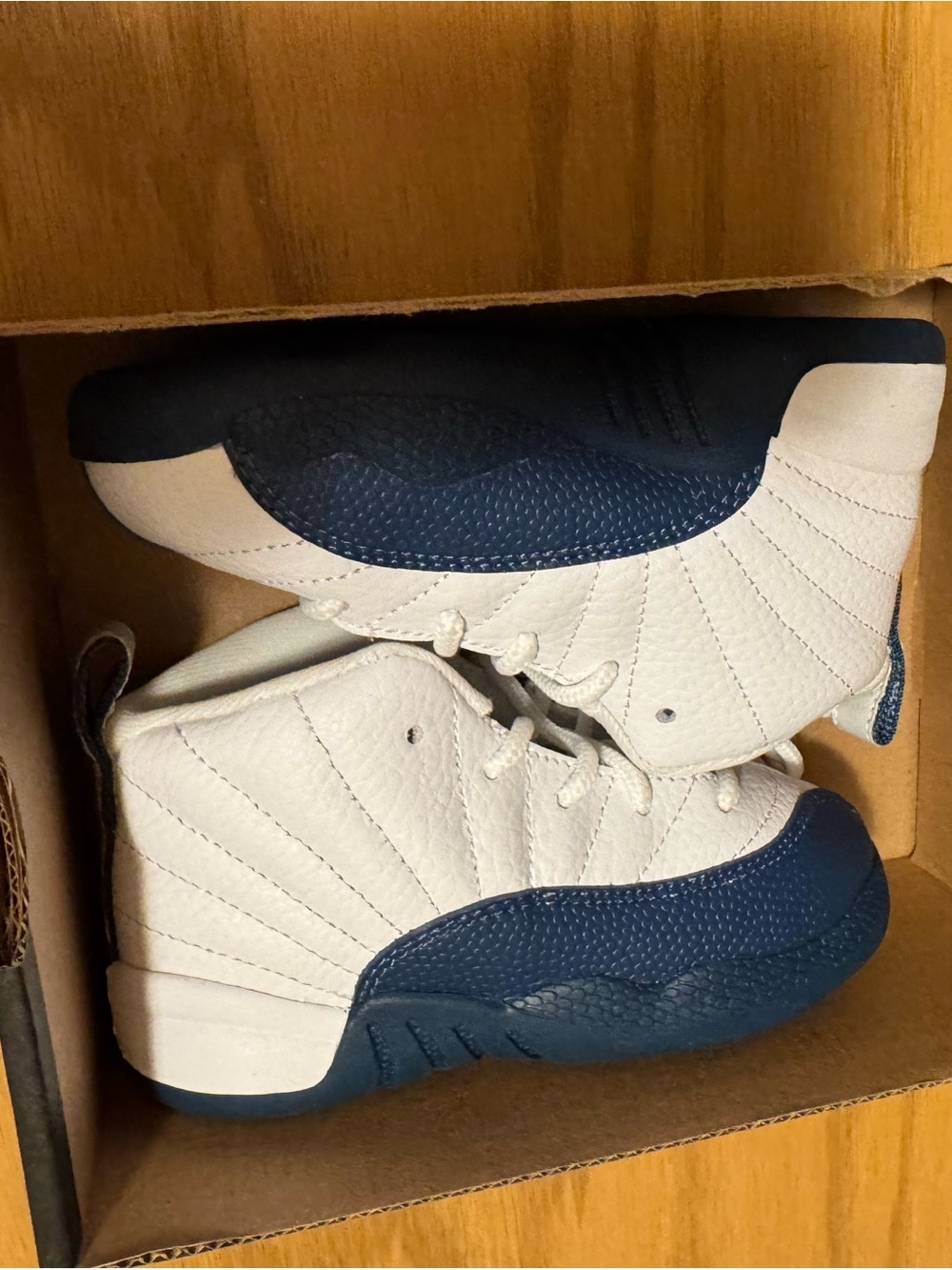 Jordan Kids Retro 12 White and Navy High-Top Sneakers